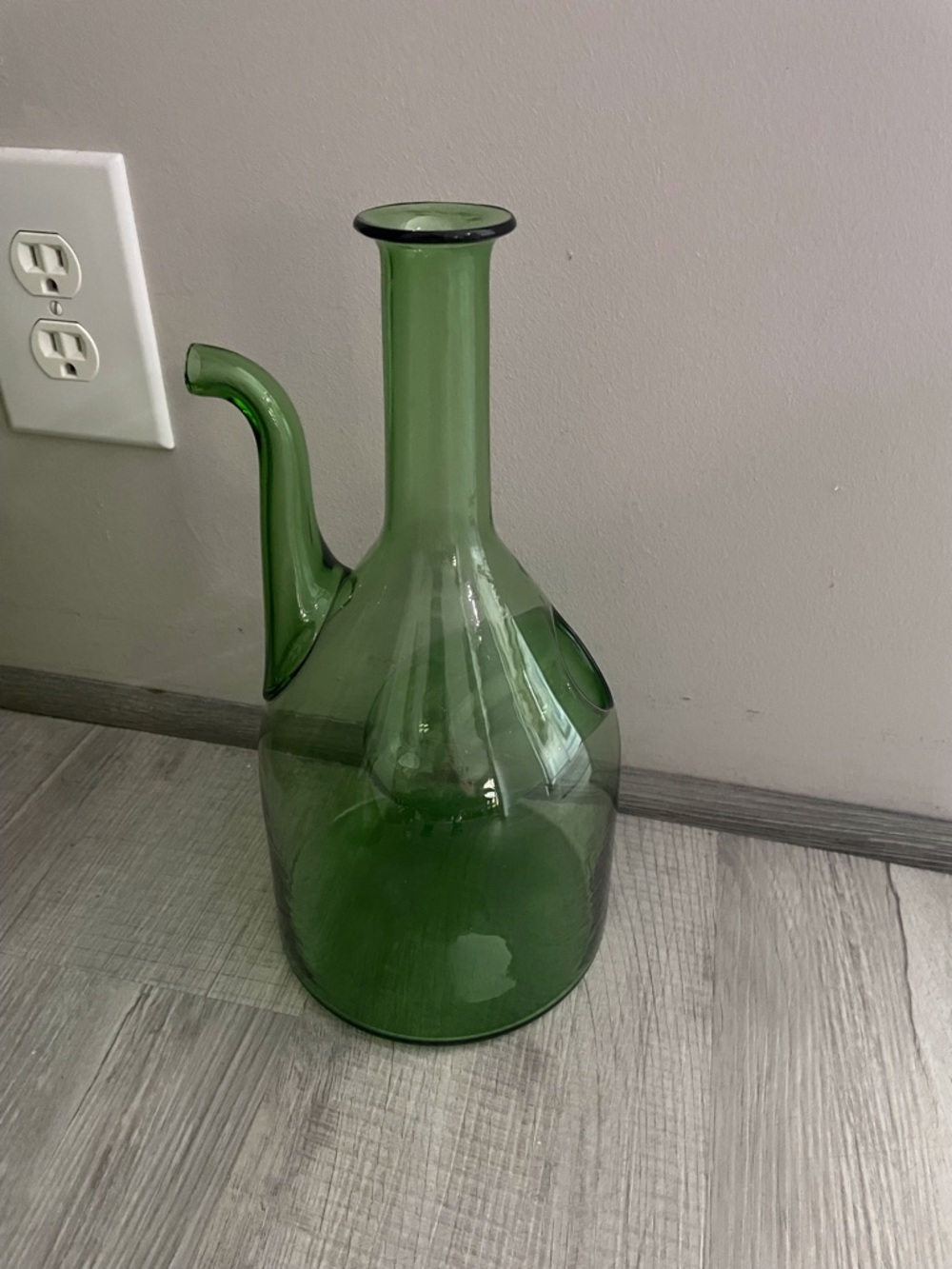 Vintage hand blown Italian green glass wine decanter carafe  ice chamber chiller